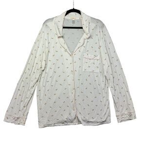 Eberjey Pajama Top Women's Extra Large White Watermelon Button Front Long Sleeve